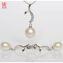 925 Silver Jewelry Sets with Freshwater Pearls and CZ (ES1321)